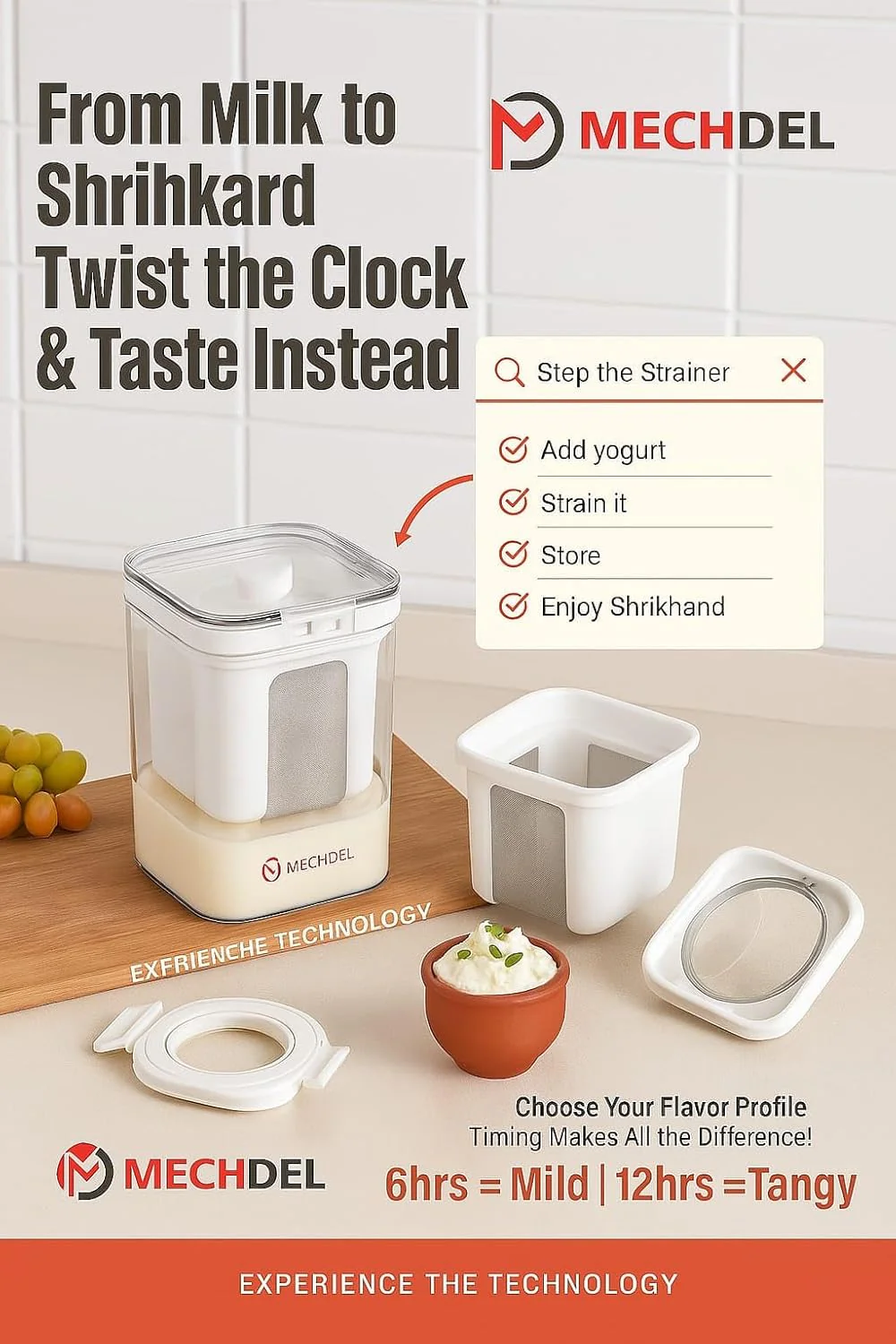 MECHDEL Yogurts Make Strainers/Soybean Milk, Kefir, Berries, Soup, & Lid for Thick,Soybean Milk,Curd Maker with Yogurts Filter | Hung Curd Maker for Home |(Greek Yogurt Strainer, 1PCS) - Image 5