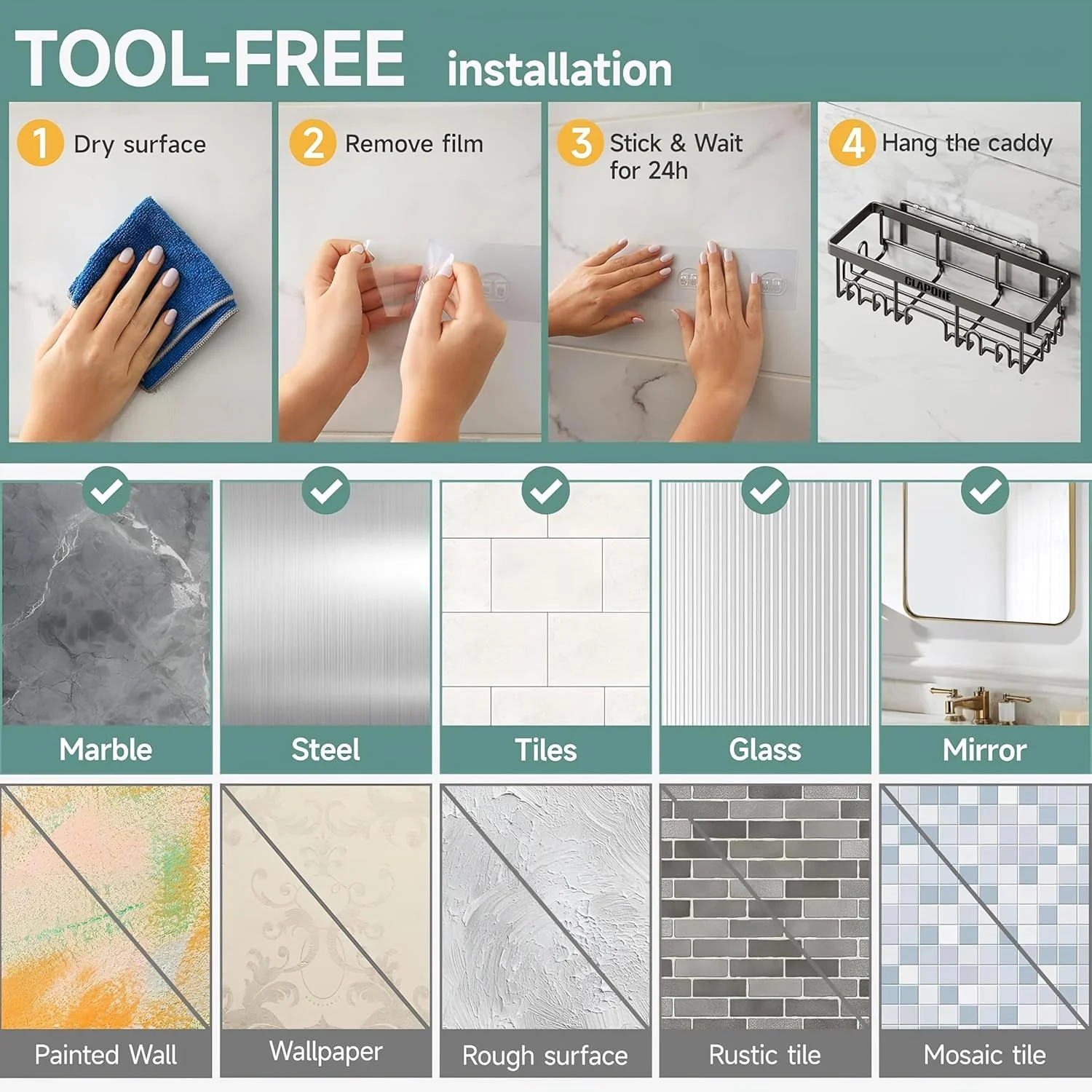 Stainless Steel Bath Organizers With Large Capacity Organizer Combo Racks and Shelves for Wall Stand for Bathroom - Image 6