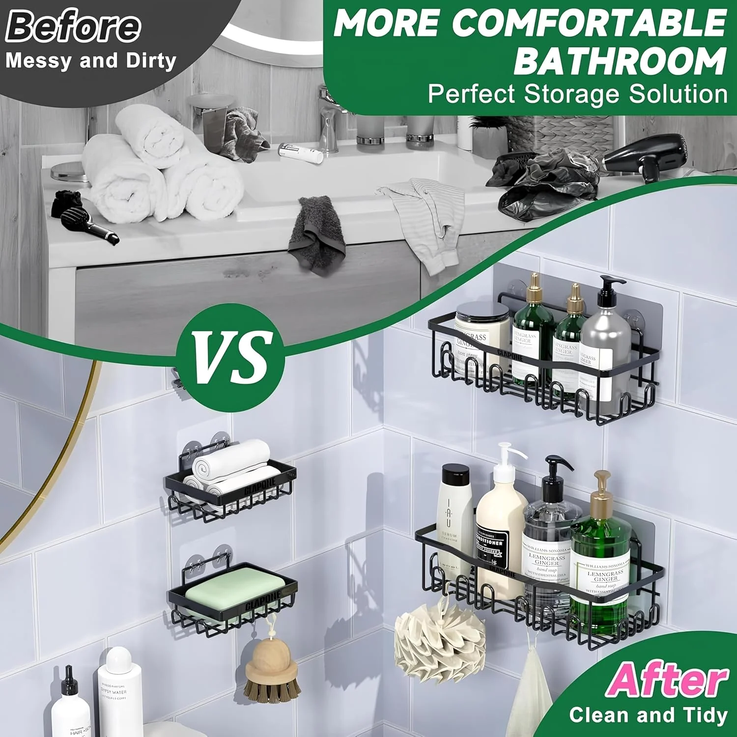 Stainless Steel Bath Organizers With Large Capacity Organizer Combo Racks and Shelves for Wall Stand for Bathroom - Image 7