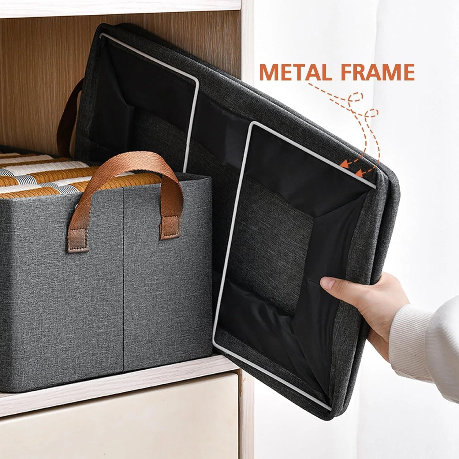 MECHDEL Wardrobe Organizer for Clothes with Metal Frame Rectangle Storage, Clothes Organiser for Wardrobe Shelf, Jeans, Pants, T Shirt Organizer for Cupboard Racks (FOLDABLE-WIRE DOB, 6PCS) - Image 3