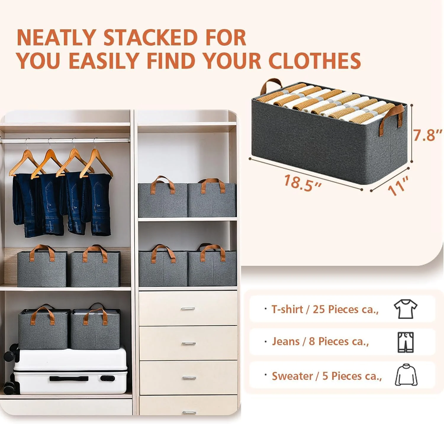 MECHDEL Wardrobe Organizer for Clothes with Metal Frame Rectangle Storage, Clothes Organiser for Wardrobe Shelf, Jeans, Pants, T Shirt Organizer for Cupboard Racks (FOLDABLE-WIRE DOB, 6PCS) - Image 4