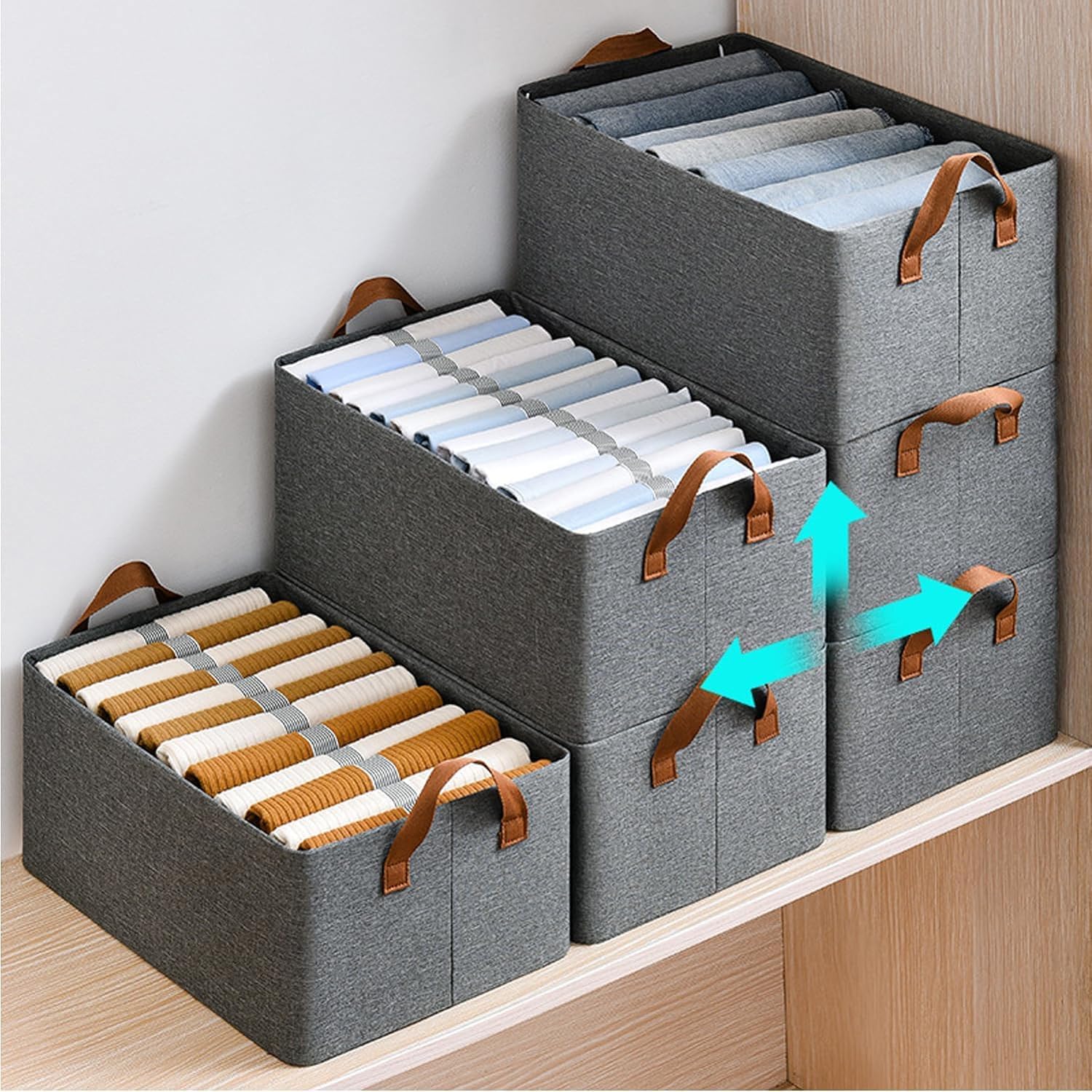 MECHDEL Wardrobe Organizer for Clothes with Metal Frame Rectangle Storage, Clothes Organiser for Wardrobe Shelf, Jeans, Pants, T Shirt Organizer for Cupboard Racks (FOLDABLE-WIRE DOB, 6PCS) - Image 8